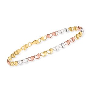 14kt Tri-Colored Gold Heart-Link Bracelet
