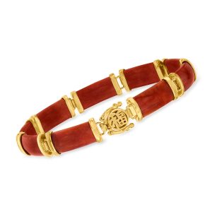 Red Jade "Good Fortune" Bracelet in 18kt Gold Over Sterling