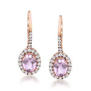 3.40 ct. t.w. Kunzite Drop Earrings with .71 ct. t.w. Diamonds in 14kt Rose Gold