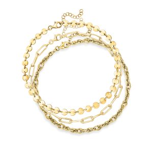 18kt Gold Over Sterling Jewelry Set: Three Anklets. 9"