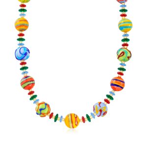 Italian Multicolored Murano Glass Bead Necklace with 18kt Gold Over Sterling