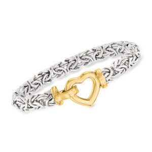 Two-Tone Sterling Silver Byzantine Heart Bracelet