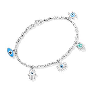 Italian Multicolored Enamel Good Luck Charm Bead Bracelet in Sterling Silver