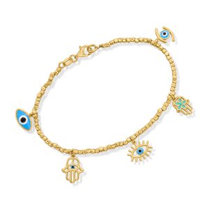 Italian Multicolored Enamel Good Luck Charm Bead Bracelet in 18kt Gold Over Sterling