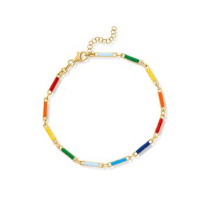 Italian Multicolored Enamel Bar-Link Anklet in 18kt Gold Over Sterling. 9"