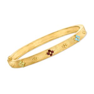 .30 ct. t.w. Multi-Gemstone Floral Bangle Bracelet in 18kt Gold Over Sterling