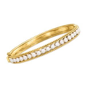 3.5-4mm Cultured Pearl Bangle Bracelet in 18kt Gold Over Sterling