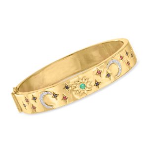 .30 ct. t.w. Multi-Gemstone Celestial Bangle Bracelet with Diamonds in 18kt Gold Over Sterling