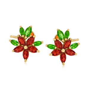 2.62 ct. t.w. Multi-Gemstone Flower Earrings in 18kt Gold Over Sterling