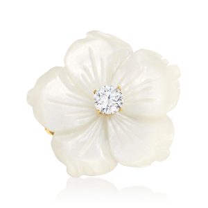 Italian Mother-of-Pearl and .30 Carat CZ Flower Ring in 18kt Gold Over Sterling