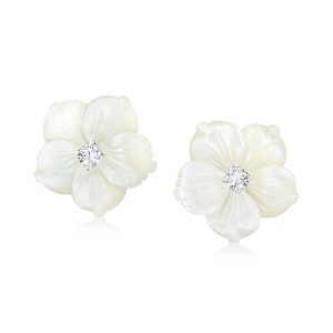 Italian Mother-of-Pearl and .40 ct. t.w. CZ Flower Earrings in Sterling Silver