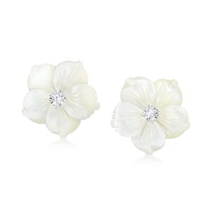 Italian Mother-of-Pearl and .40 ct. t.w. CZ Flower Earrings in Sterling Silver
