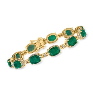 13.00 ct. t.w. Emerald and .21 ct. t.w. Diamond Bracelet in 18kt Gold Over Sterling