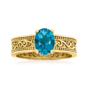 1.50 Carat London Blue Topaz Scrollwork Ring in 18kt Gold Over Sterling