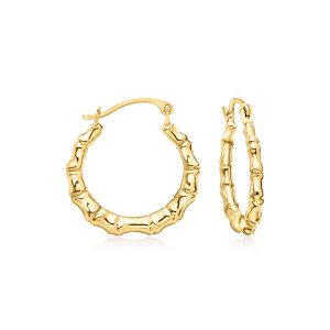 10kt Yellow Gold Bamboo-Style Hoop Earrings. 3/4"