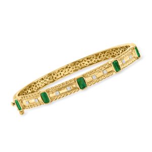 1.40 ct. t.w. Emerald and .15 ct. t.w. Diamond Bangle Bracelet in 18kt Gold Over Sterling