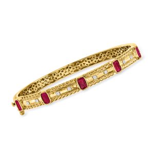 1.50 ct. t.w. Ruby and .15 ct. t.w. Diamond Bangle Bracelet in 18kt Gold Over Sterling