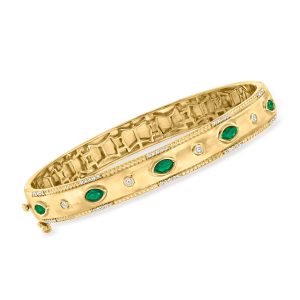.80 ct. t.w. Emerald and .26 ct. t.w. Diamond Bangle Bracelet in 18kt Gold Over Sterling