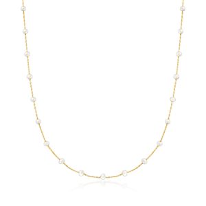 3-3.5mm Cultured Pearl Station Necklace in 14kt Yellow Gold
