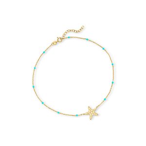 Italian 14kt Yellow Gold Starfish and Blue Enamel Station Anklet. 9"