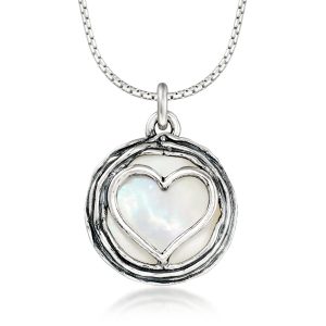 Mother-of-Pearl Heart Overlay Necklace in Sterling Silver