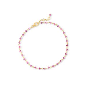 5.50 ct. t.w. Pink Tourmaline Bead Anklet in 18kt Gold Over Sterling. 9"