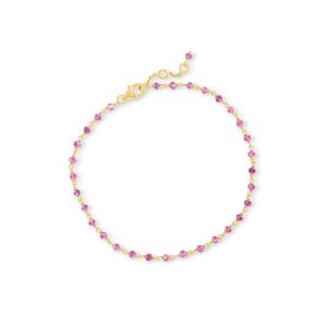 5.50 ct. t.w. Pink Tourmaline Bead Anklet in 18kt Gold Over Sterling. 9"