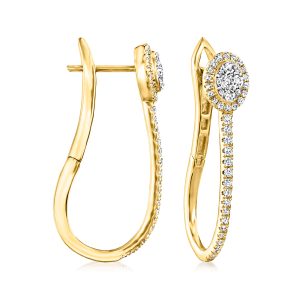 .50 ct. t.w. Diamond Cluster Elongated Hoop Earrings in 18kt Gold Over Sterling. 1"