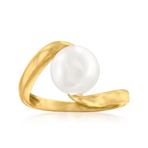 Italian 9-9.5mm Cultured Pearl Twisted Ring in 18kt Gold Over Sterling