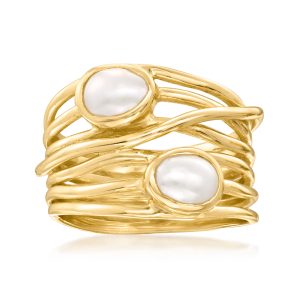 7x5mm Cultured Pearl Highway Ring in 18kt Gold Over Sterling