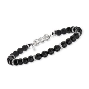 Gabriel Design Black Onyx Bead Bracelet in Sterling Silver. 8"