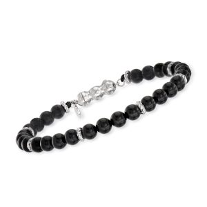 Gabriel Design Black Onyx Bead Bracelet in Sterling Silver. 8"