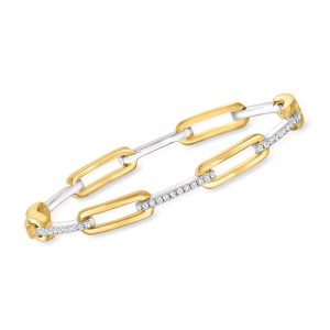 Charles Garnier 1.00 ct. t.w. CZ Paper Clip Link Bangle Bracelet in Two-Tone Sterling Silver. 7.5"