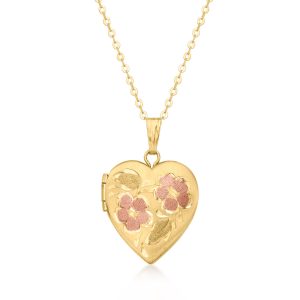 10kt Two-Tone Gold Floral Heart Locket Necklace