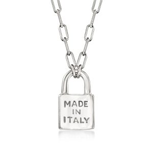 Italian Sterling Silver "Made in Italy" Lock Paper Clip Link Necklace
