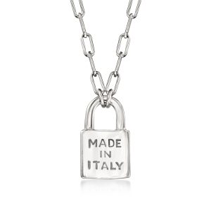 Italian Sterling Silver "Made in Italy" Lock Paper Clip Link Necklace
