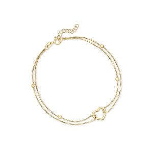 18kt Gold Over Sterling Heart and Bead Anklet. 9"