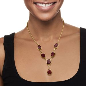 49.50 ct. t.w. Ruby Y-Necklace in 18kt Gold Over Sterling. 18"