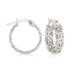 Sterling Silver Small Byzantine Hoop Earrings. 5/8"