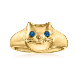 London Blue Topaz Cat Ring in 18kt Gold Over Sterling