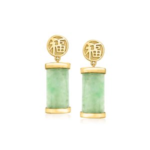 Jade "Good Fortune" Drop Earrings in 18kt Gold Over Sterling
