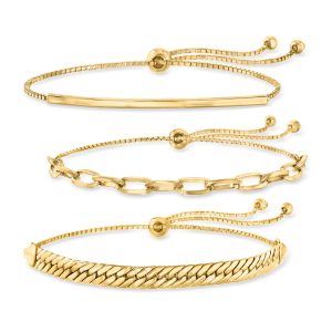 18kt Gold Over Sterling Jewelry Set: Three Bolo Bracelets