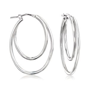 Italian Sterling Silver Double-Oval Hoop Earrings. 1 1/2"