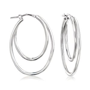 Italian Sterling Silver Double-Oval Hoop Earrings. 1 1/2"