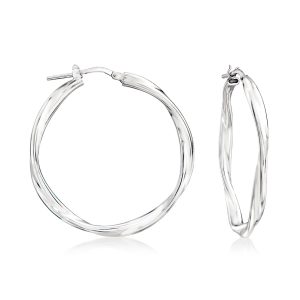 Italian Sterling Silver Twisted Hoop Earrings. 1 3/8"