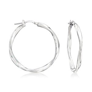 Italian Sterling Silver Twisted Hoop Earrings. 1 3/8"