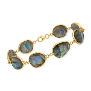 Labradorite Station Bracelet in 18kt Gold Over Sterling