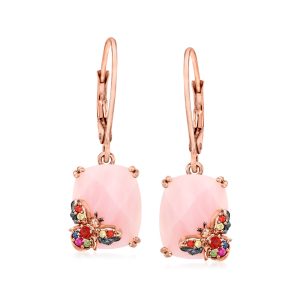 Pink Opal and .14 ct. t.w. Multicolored Sapphire Bumblebee Drop Earrings with Garnets in 18kt Rose Gold Over Sterling