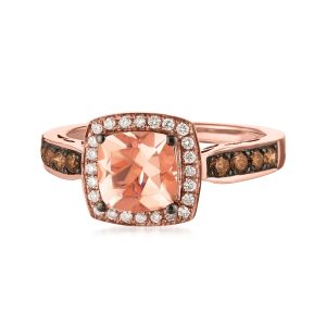 Le Vian "Chocolatier" 1.20 Carat Peach Morganite Ring with .38 ct. t.w. Chocolate and Vanilla Diamonds in 14kt Strawberry Gold