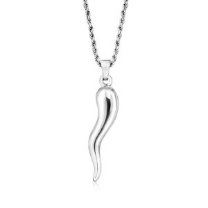 Men's Sterling Silver Italian Horn Pendant Necklace